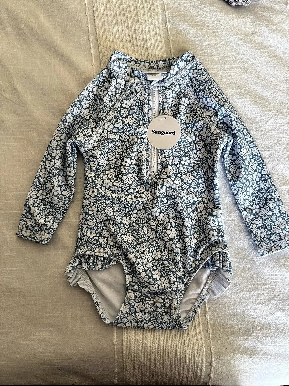 NWT Sunguard Emily Baby Swimsuit - Ditsy Tropical Blue - Size 6-12M